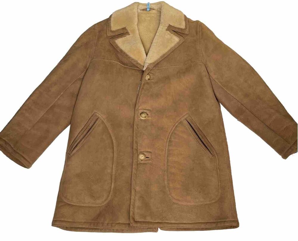 Sawyer of Napa Vintage Rancher Brown Shearling & Suede Coat Men's 40 Original